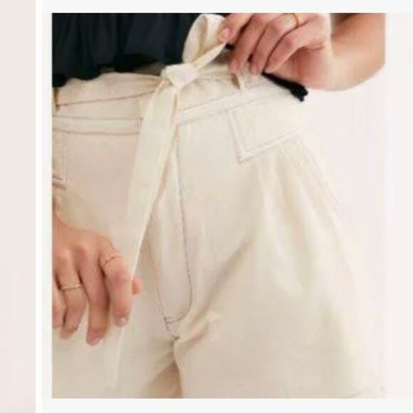 NWOT Free people one Penny high waist tie cream ivory long Raw Hem shorts 6 - Picture 5 of 14